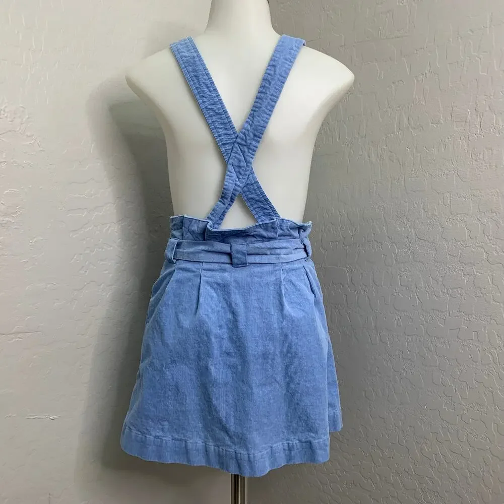 Urban Outfitters Paperbag Overall Mini Skirt Dress Corduroy Blue Womens Small